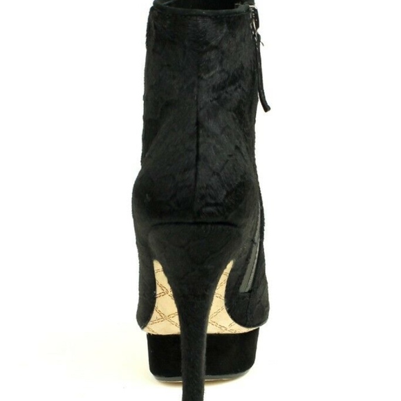 L.A.M.B. NOSS EMBOSSED FUR PEDASTAL PLATFORM STILLETTO BOOTIE - Picture 5 of 11